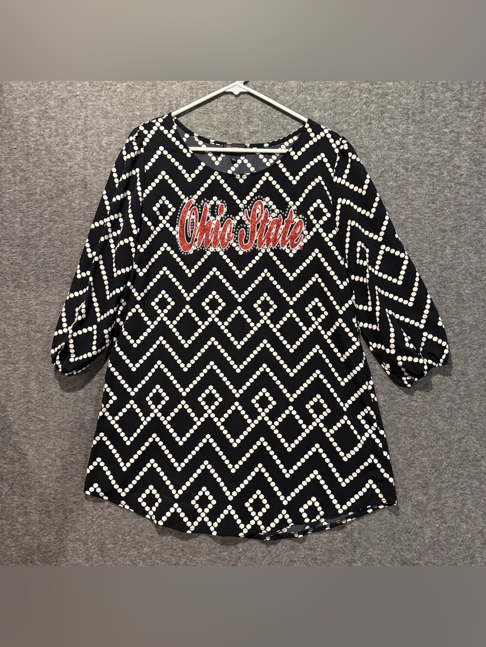 Ohio State Blouse Top Womens XL black red Sparkly Glittery Embellished Printed